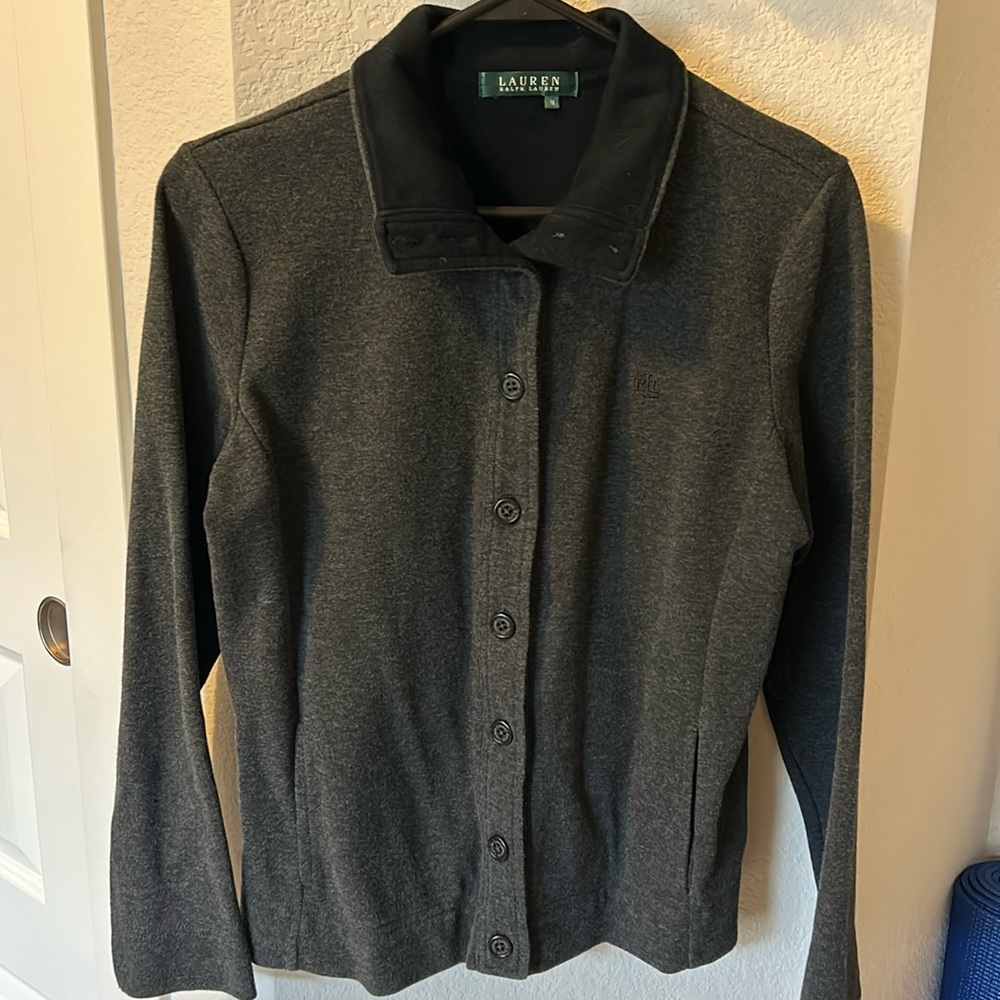 Ladies Vintage Lauren Ralph Lauren Grey flannel button up jacket size Medium